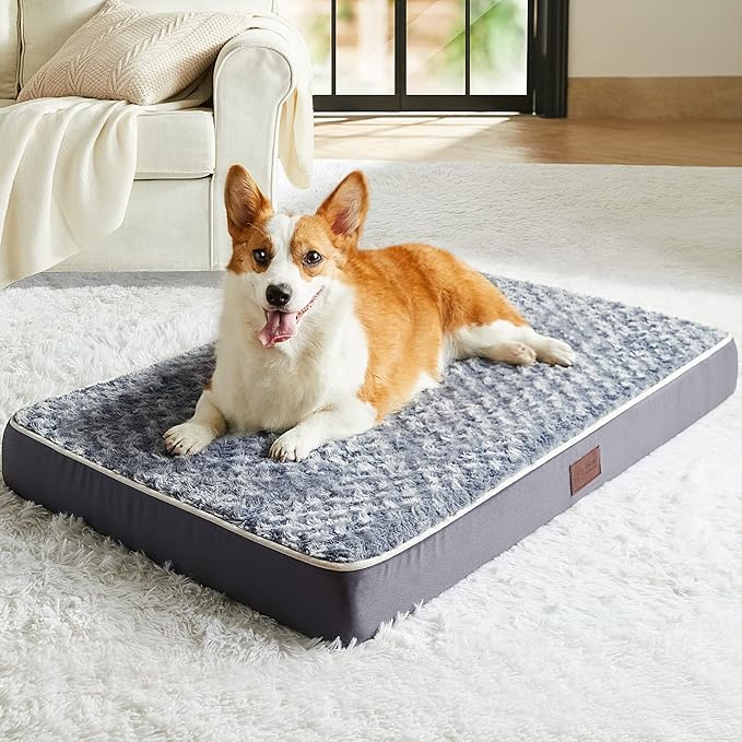 Figopage Orthopedic Memory Foam Dog Bed for Large Dogs, Waterproof Dog Crate Bed, Washable Pet Mat with Removable Cover and Nonskid Bottom