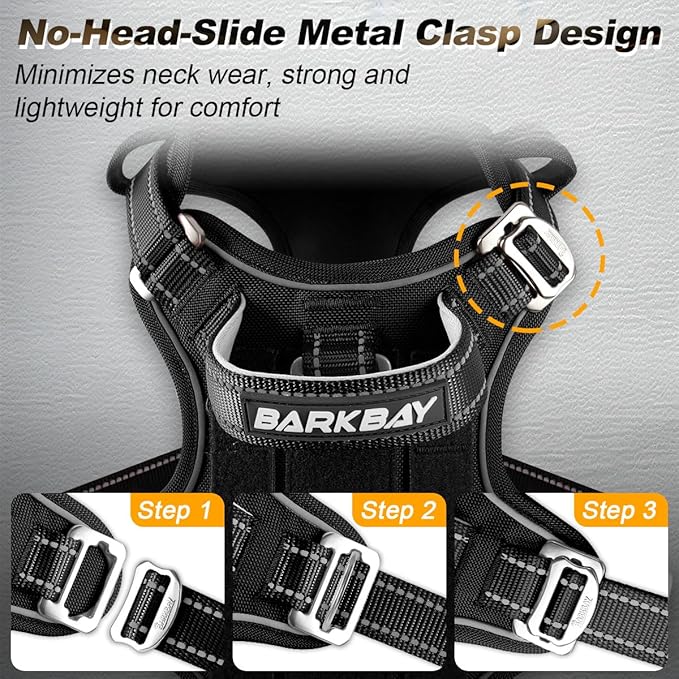 BARKBAY Service Dog Vest Tactical Dog Harness Medium Large Sized Dog Tags Personalized No Pull Adjustable Harness Reflective K9 Working Training Easy Control Military Molle System(Black,S)