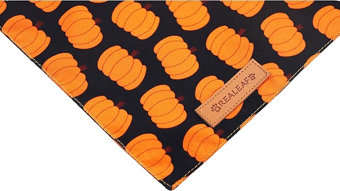 Realeaf Halloween Dog Bandana 2 Pack - Pumpkin Fall Scarf for Boys and Girls, Premium Durable Fabric, Orange Holiday Accessory for Small and Medium Dogs (Small)