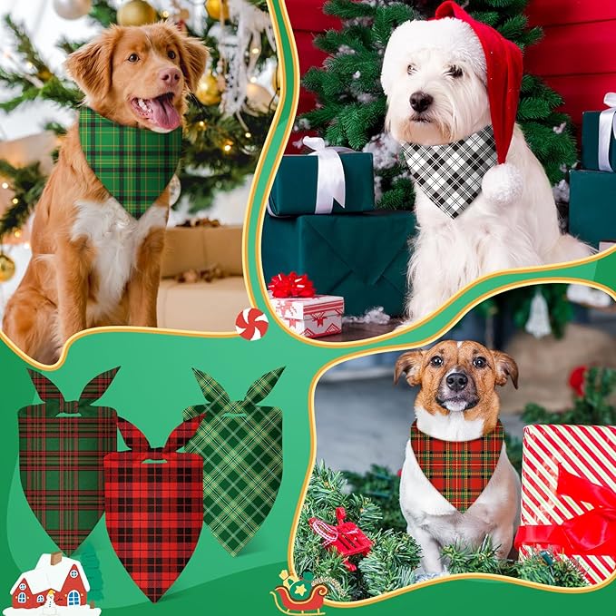 Preboun 200 Pcs Christmas Dog Bandanas Bulk Xmas Buffalo Plaid Bandanas for Dogs Triangle Kerchief Bibs Scarf Set for Pet Christmas Costume Photo Props Accessories Pet Shops, 25 Styles