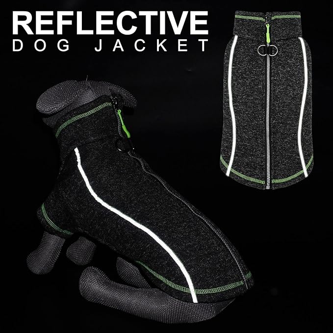 cyeollo Dog Coat Fleece Dog Jacket Reflective Sweater Zipper Pet Clothes with D Ring Dogs Winter Coat for Medium Dogs