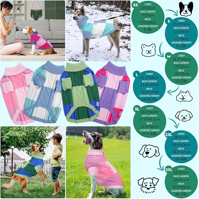 Turtleneck Pet Sweaters for Dogs Boys or Girls,Color Inlay and Moving Needle Pattern Dog Sweater,Pet Clothes,Dog Sweaters,Suitable for Various Breeds Dogs or Sizes(Green Group,3XL)