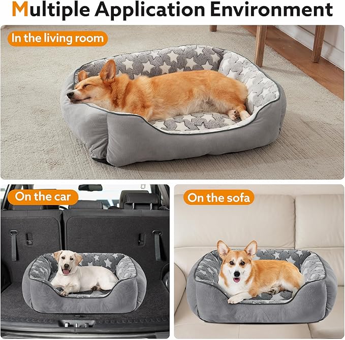 SIWA MARY Rectangle Dog Bed for Small Medium Dogs, Calming Dog Bed Small Size Dog, Orthopedic Dogs Sofa Bed, Washable Soft Calming Sleeping Soft Puppy Bed, Anti-Slip Bottom, Grey, S (20"x 19"x 6")