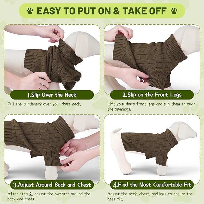 Small Dog Thermal Pullover Sweater, Classic Turtleneck Cable Knitwear Dog Clothes for Cold Weather Warm Pet Clothes for Chihuahua, Bulldog, Dachshund, Pug Tan X-Large