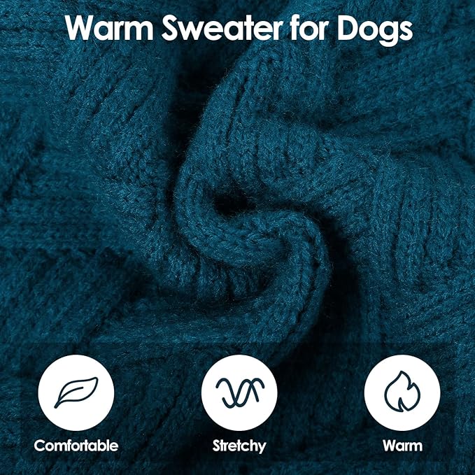 SUNFURA Small Dog Sweater, Turtleneck Dog Sweater for Cold Weather, Puppy Knitwear Pullover for Christmas Thanksgiving, Pet Winter Knitted Sweatshirt for Pug Dachshund, Blue S