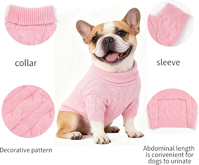 Medium/Large Dog Sweater, Warm Dog Winter Coat w/Sleeves, Comfortable High Neck Premium Dog Clothes for Bulldog-Best for Holidays, Daily Walks L Pink