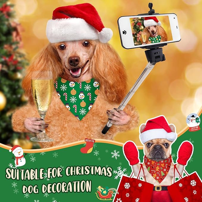 Chunful 60 Pcs Christmas Bandanas for Dogs Xmas Bandanas Bulk with Santa Snowflake Candy Cane Patterns Soft Bibs Adjustable Triangle Doggie Scarf for Small Medium Large Pet (25.6 x 17.7 x 17.7 Inch)