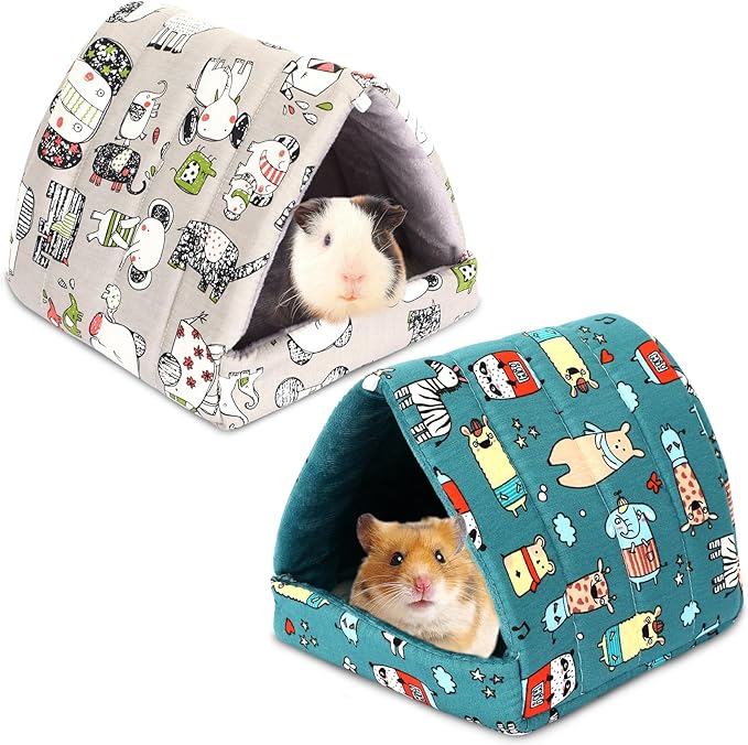 UPINS 2 Pack 9.8 inches Guinea Pig Bed, Guinea Pig Hideout Washable Small Animal House Cage Accessories for Dwarf Rabbits Chinchillas Hamsters Hedgehogs Ferrets Bearded Dragons and Rats