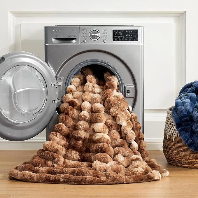 Cozy Bliss Faux Fur Throw Blanket for Couch, Cozy Warm Plush Striped Blanket for Sofa Bedroom Living Room, 108 * 90 Inches Tie-dye Brown