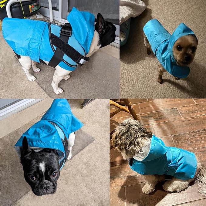 Dog Raincoat Small Dog Rain Jacket Poncho Waterproof Pet Rain Suit for Puppy Small Dogs Cats Double Layer Breathable Lining Hooded Leash Hole Adjustable,Blue,XS