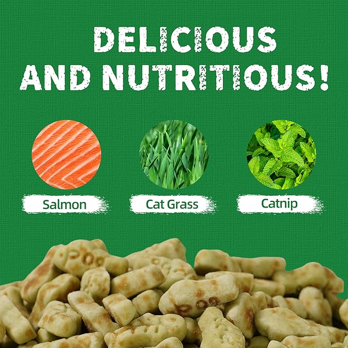 Just Try 36 OZ Cat Treats for Indoor Cats Hairball Control Natural Salmon Healthy Cat Grass Treats Kitten Snacks Training Biscuits Catnip for Cats Dental Care