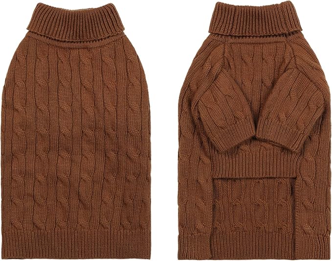 Medium/Large Dog Sweater, Warm Dog Winter Coat w/Sleeves, Comfortable High Neck Premium Dog Clothes for Labrador-Best for Holidays, Daily Walks XL Brown