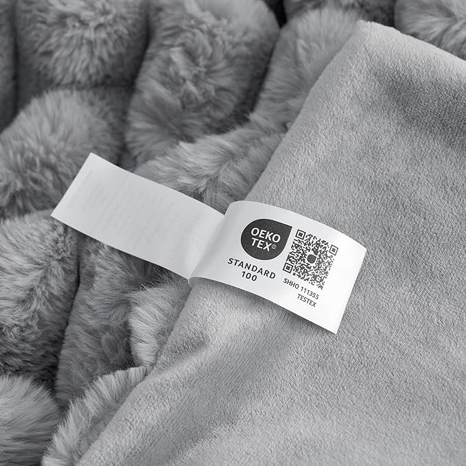 Cozy Bliss Faux Fur Throw Blanket for Couch, Cozy Warm Plush Striped Blanket for Sofa Bedroom Living Room, 60 * 80 Inches Gray
