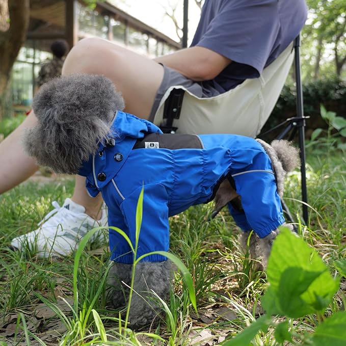 LOVELONGLONG Waterproof Dog Raincoat with Removable Hood – Outdoor Full Body Dog Jacket, Windproof Snowproof Shell Suit – All Season Pet Rain Gear Blue 3XL