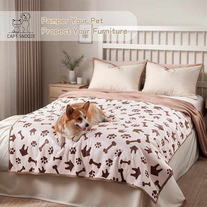 Waterproof Dog Blankets Pet Blanket 60"x80", Soft Fluffy Sofa Car Bed Protector, Reversible Sherpa Fleece Dog Blanket for Large Dogs (Beige-House)