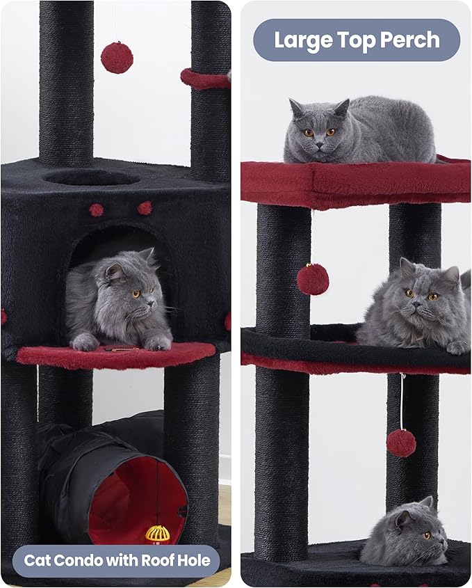 Cat Tree Tower for Indoor Cats Large Adult - Heavy Duty Extra Wide Maine Coon Condo House with Hammock Scratching Post Tunnel - 60 Inch XL Feline Bed Condos Trees - Big Multi Level Cat Houses Stand