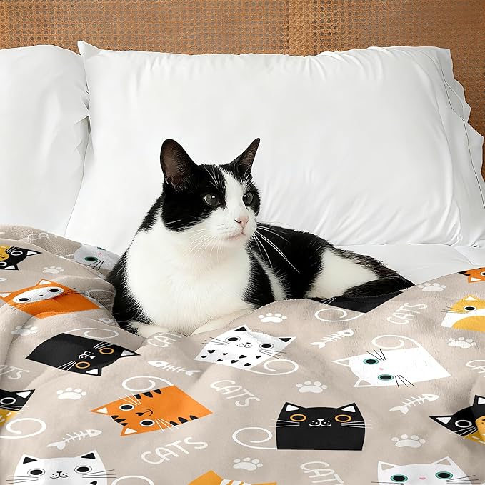 Cat Blanket Gifts for Girls Women Soft Flannel Cats Lovers Throw Blanket Cat Birthday Gift Bedding Decor for Women Girls Kids Adults 60"x50"