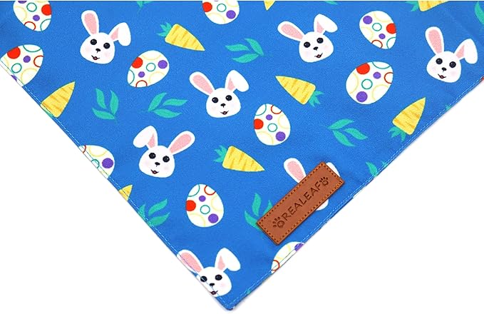 Realeaf Easter Dog Bandanas 2 Pack, Reversible Bunny Carrot and Easter Eggs Pet Scarf for Boy and Girl, Premium Durable Fabric, Holiday Bandana for Medium and Large Dogs Pets(Large)