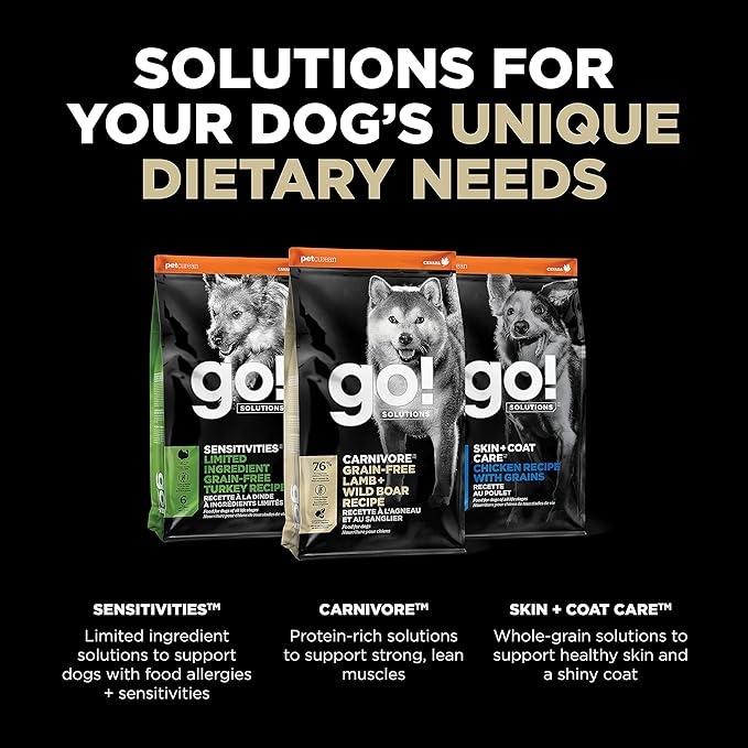 Go! Solutions Carnivore, Grain-Free, Protein Rich Dry Dog Food, Lamb and Wild Boar Recipe, 22 lb Bag
