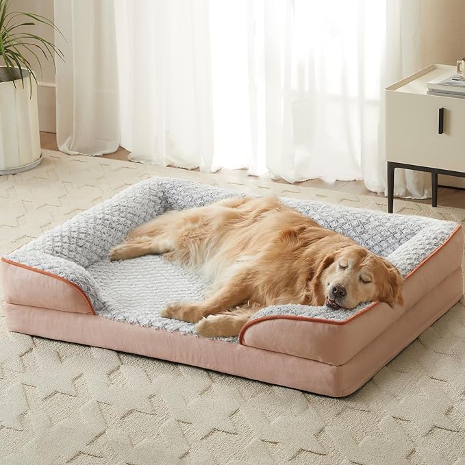 Orthopedic Dog Bed for Large Dogs, Egg Crate Foam Bed for Large Dogs, Equipped with Removable Waterproof Pillow Cover and Anti-Slip Bottom, Pet Bed