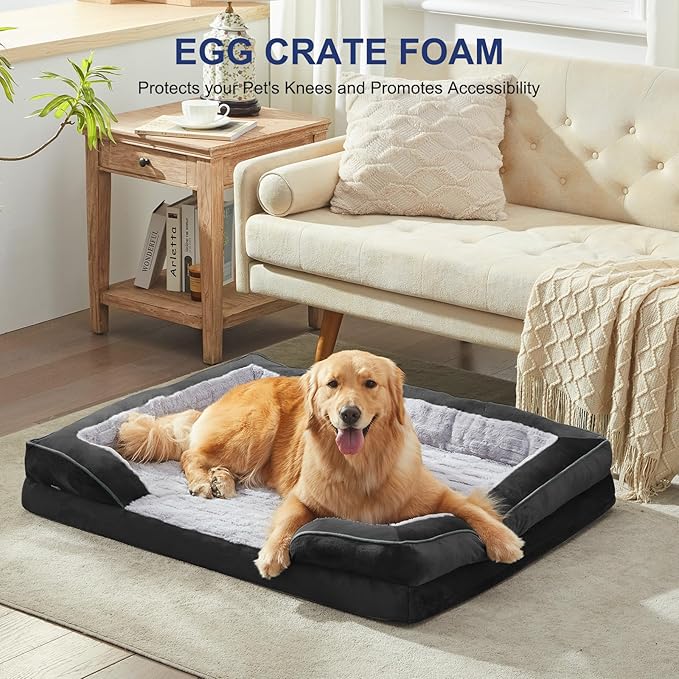 FURTIME Orthopedic Dog Bed for Medium Dogs - Washable Dog Sofa Beds Medium, Supportive Foam Pet Couch Bed with Removable Washable Cover, Waterproof Lining and Nonskid Bottom, Black