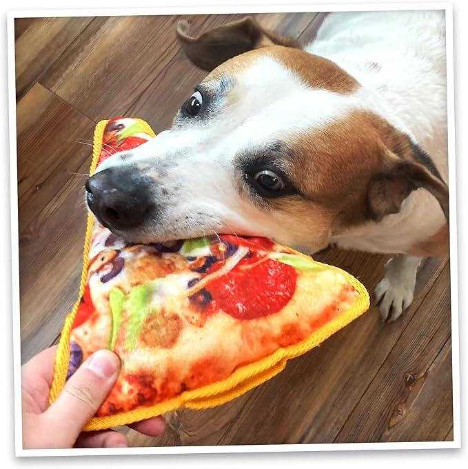 Doggijuana Tuffer Chewer Plush Dog Toy | Funny Dog Toy Plush with Juananip Catnip for Dogs | Calming Aid for Dogs | Interactive Squeaky Chew Toy for Play (Supreme Pizza)