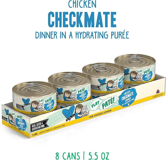 Weruva B.F.F. Play - Best Feline Friend Paté Lovers, Aw Yeah!, Chicken Checkmate with Chicken, 5.5oz Can (Pack of 8)