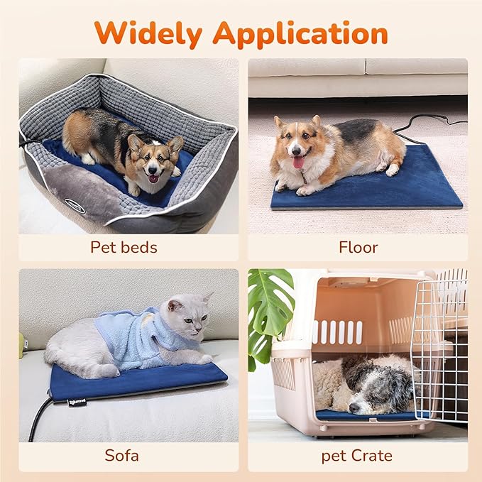 Pecute Pet Heating Pad, Dog Heated Pad with Chew Resistant Cord, Waterproof Layer, Warming Cat Heated Pads, Indoor Pet Heating Pads for Dogs Cats, Auto Temp Control with Washable Cover, 15.7" x 12.6"