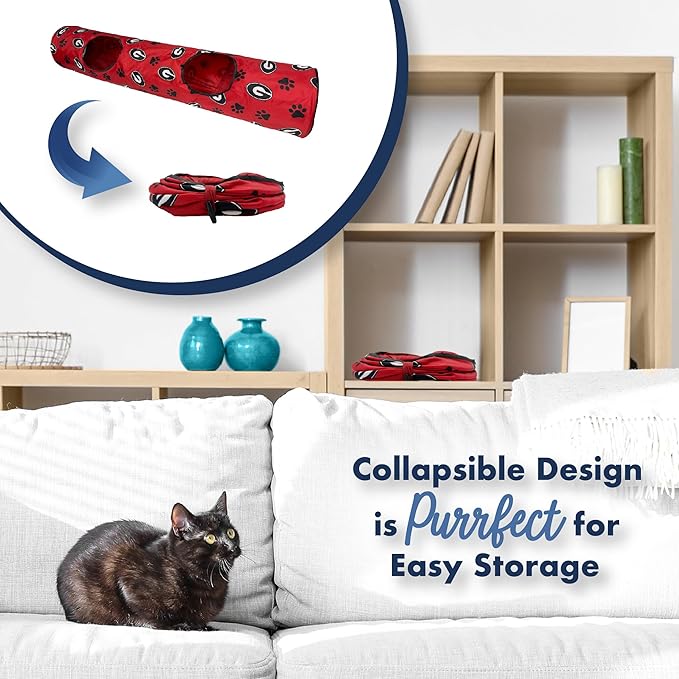 NCAA Georgia Bulldogs Cat Tunnel Tube Toy with Plush Football Catnip and Feathers