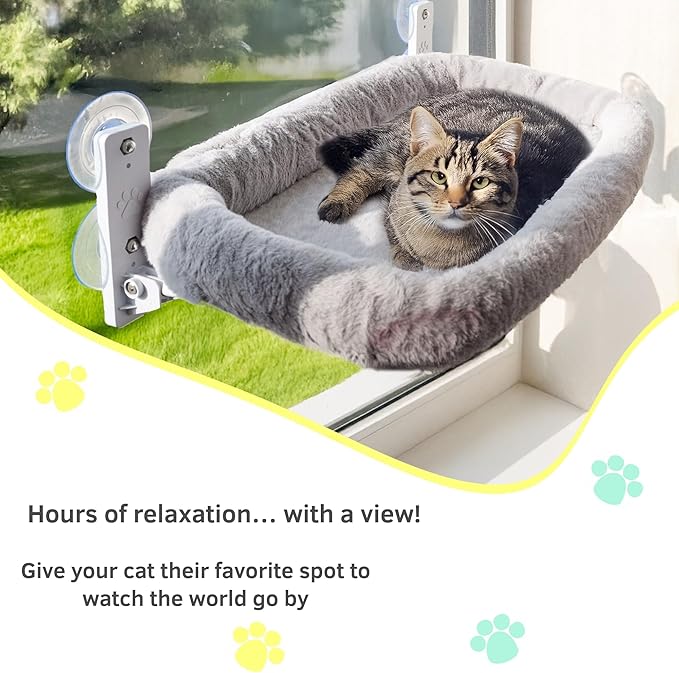 Cat Window Perch with Washable Cushion & Strong Suction – Stable & Cozy Cat Hammock for Window (Holds up to 40 lbs) – Durable Window Bed for Indoor Cats