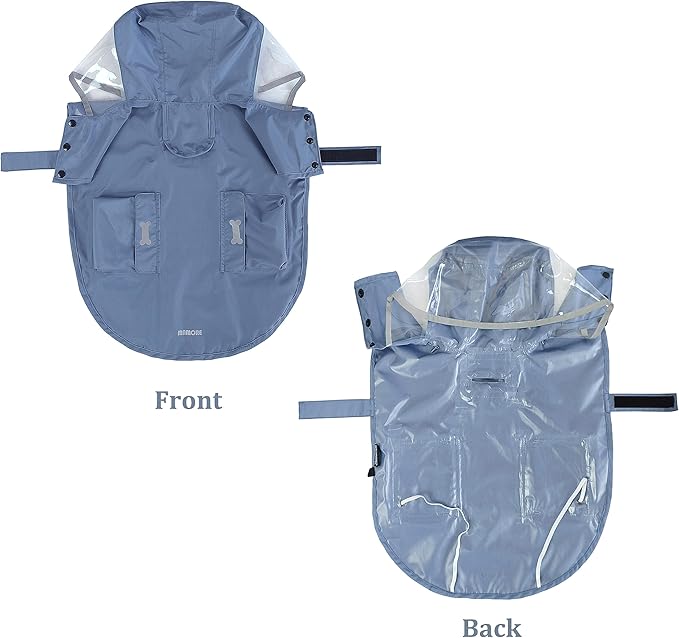 Waterproof Dog Raincoat, Adjustable Reflective Lightweight Pet Rain Clothes with Poncho Hood(XX-Large, Blue&Grey)
