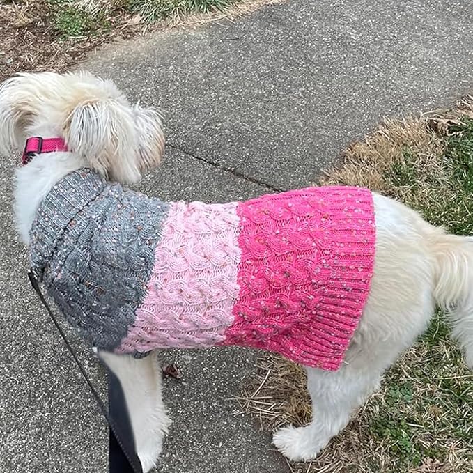 KYEESE Dog Sweater Color Block with Fuzzy Thread Knitted Turtleneck Dog Knitwear with dots in a Variety of Colors for Medium Dogs Fall Winter Dogs Clothes, Pink, XXL