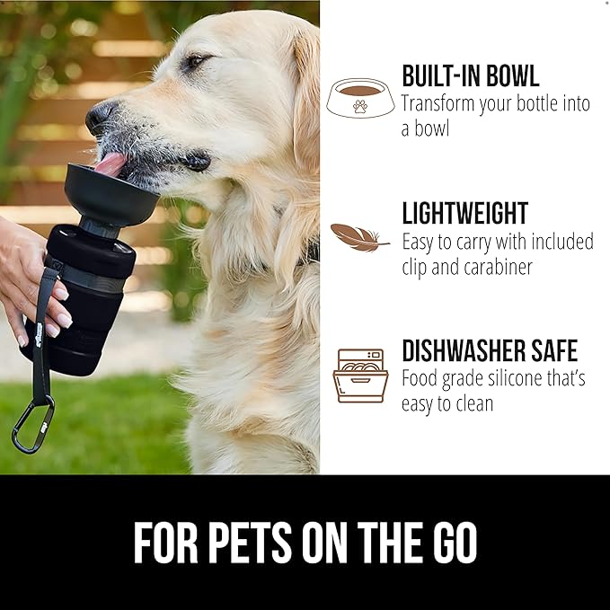 GORILLA GRIP Dog Water Bottle, Portable Water Bowl Dispenser for Dogs, 12 oz Leak Proof Pet Travel Squeeze Bottles, Food Grade Silicone, to Go Puppy Essentials, Hiking Camping Trip Accessories, Black