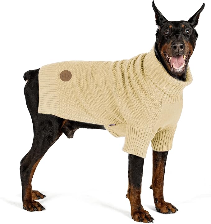 cyeollo Dog Sweater Turtleneck Knitted Sweaters with Leash Hole Winter Clothing Dog Clothes Sweaters for Medium Large Dogs