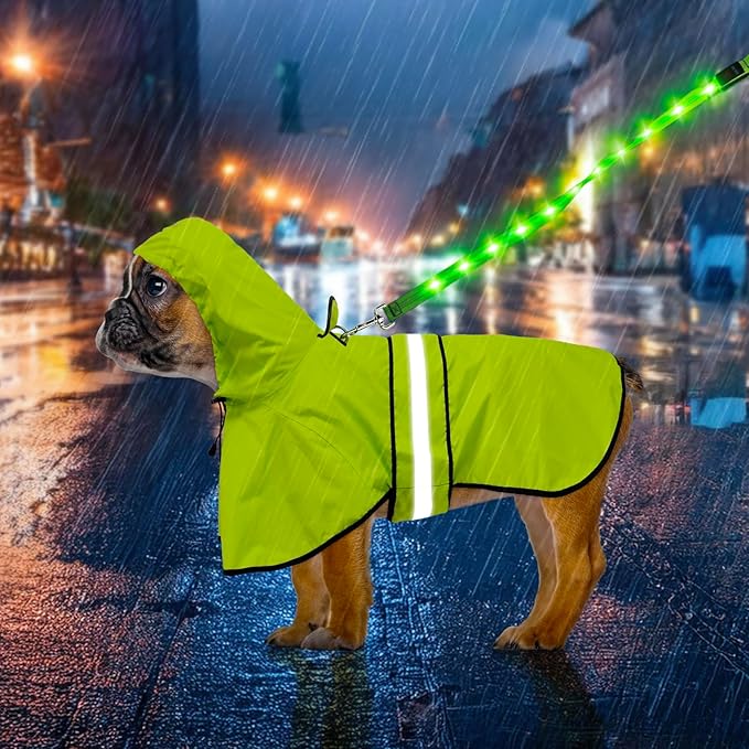 Weesiber Dog Raincoat, Waterproof Dog Rain Jacket with Leash Hole, Reflective Puppy Rainwear Hooded Pet Poncho Slicker for Walking (S, Green)