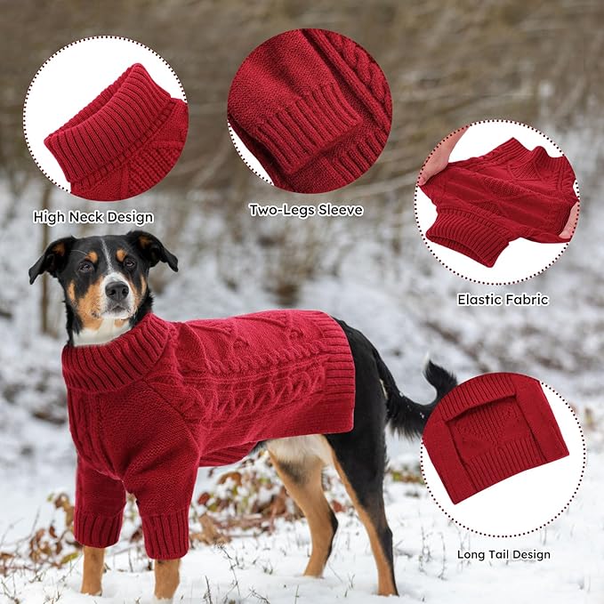 ASENKU Knitted Dog Sweater, Pullover Big Thermal Dog Winter Sweater, Turtleneck Doggy Sweaters for Large Medium Dogs Boy Girl,Warm Pet Sweatshirt for Maltese,Mini Dachshund,M