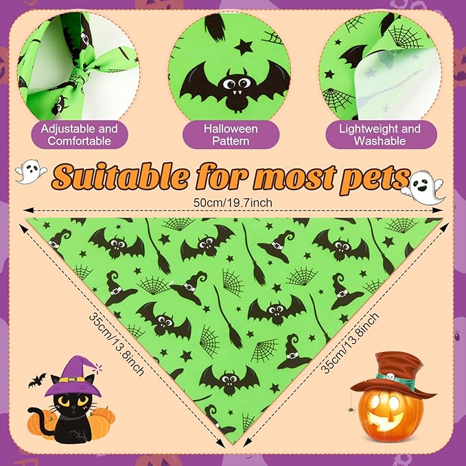 Preboun 50 Pcs Halloween Dog Bandanas Bulk Pumpkin Ghost Bandanas for Dogs Colorful Triangle Kerchief Bibs Scarf Set for Pet Costume Photo Props Accessories Pet Shops, 25 Styles (19.7 x 13.8 x 13.8)