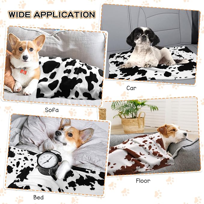Rezutan 1 Pack 3 Blankets for Dogs, Dog Blanket for Large & Medium Pet Cat, Premium Soft Fluffy Suitable for Dog Kennels & Beds, Sofas, Gifts Puppy Essentials, 41x31inch, Black Brown White Cow Print
