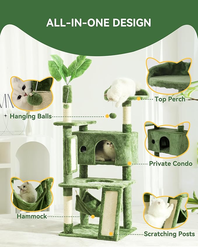 Hoopet 63IN Cat Tree Tower for Indoor Cats Large Adult, Cat Scratching Posts Featuring with Scratching Boards, Wide Plush Perch and Interactive Dangling Balls Ideal for Multi-Cat Households