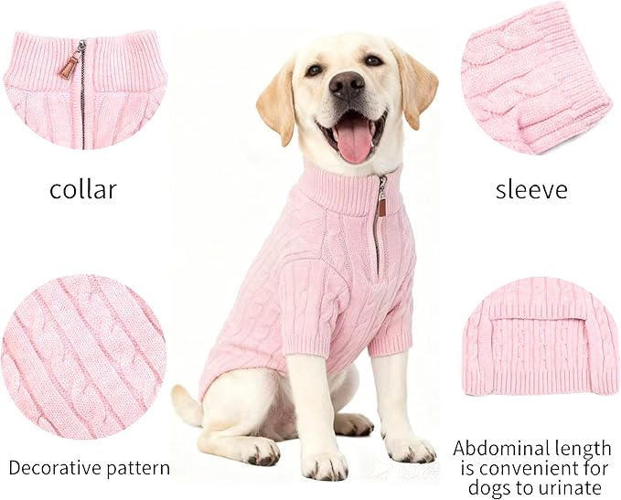 Medium/Large Dog Sweater, Warm Dog Winter Coat w/Sleeves, Comfortable High Neck Premium Dog Clothes for Labrador-Best for Holidays, Daily Walks XL Pink