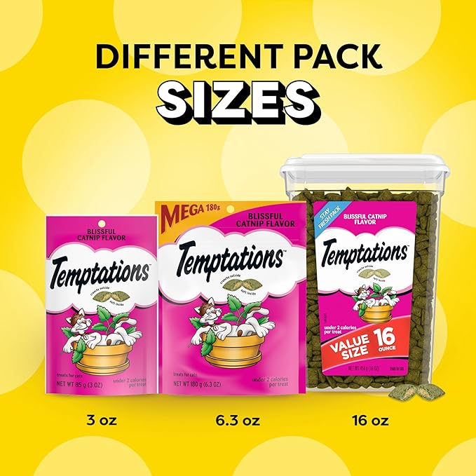 Temptations Classic Crunchy and Soft Cat Treats Blissful Catnip Flavor, 6.3 oz. Pouch (Pack of 10)