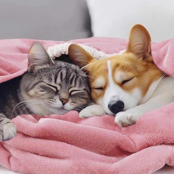 Luciphia Waterproof Bed Blanket Washable,Soft Sherpa Fleece Puppy Reversible Throw Blankets for Medium Large Dog Cat,Furniture Cover Protector Couch from Liquid Pee and Pet Fur,Pink White,85" x 57"