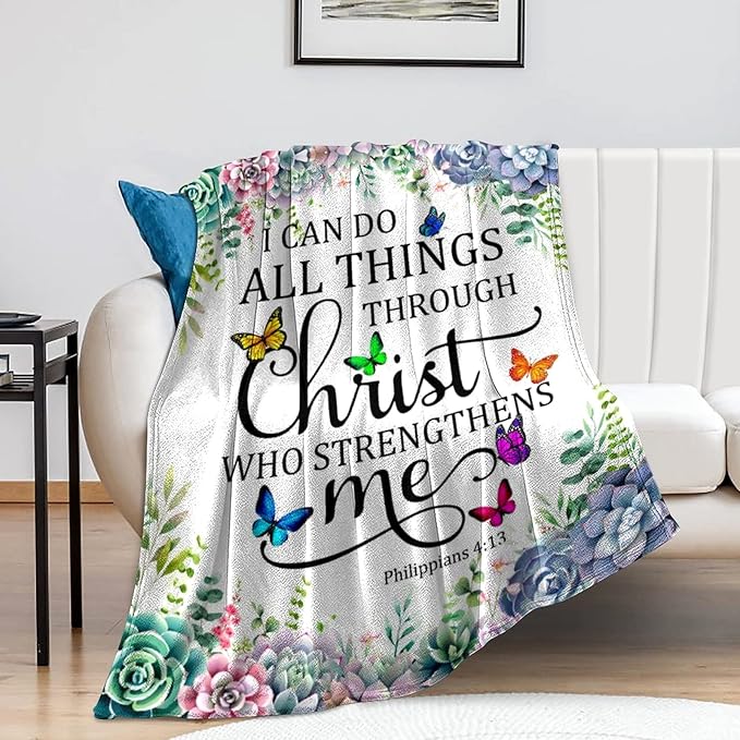 Christian Gifts for Women Inspirational Religious Blanket Bible Verse Scripture Prayer Throw Blanket Soft Flannel Healing Blanket 80"X60"