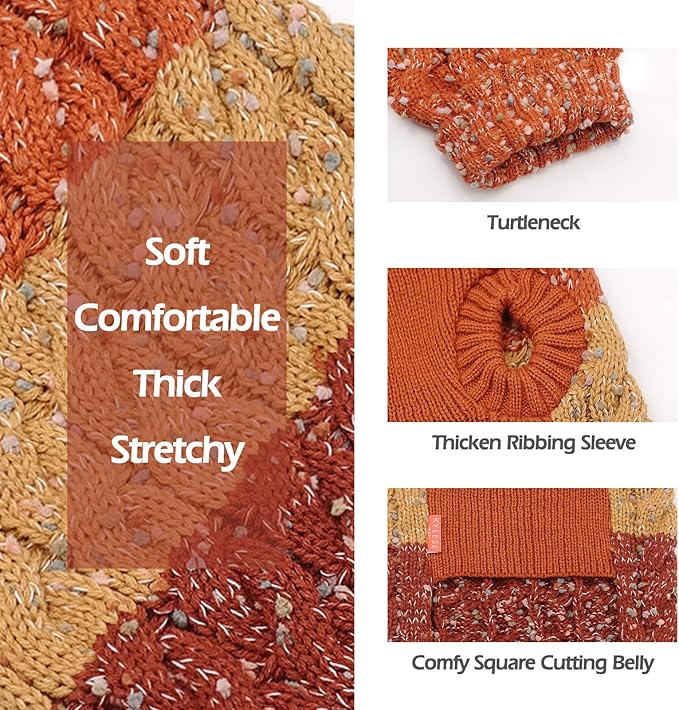 KYEESE Dog Sweaters for Small Dogs Male Color Block Pet Sweater with Fuzzy Thread Knitted Small Dogs Sweater Turtleneck Fall Winter Puppy Sweater, Brown, XS