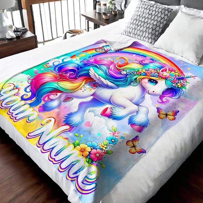 Unicorn Blanket for Girls 4-6 Personalized Throw Gift for Toddler Kids, 30x40 Inches Soft Cozy Cute Custom Decor Throw Blankets for Sofa Couch Bedroom Travel