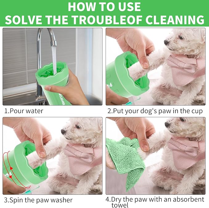 Dog Paw Cleaner, Washer, Muddy Pet Foot Cleaner for Small Medium Large Breed Dogs/Cats (with 3 absorbent towel) (Light Green, Small)