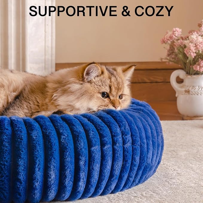 MEWOOFUN Donut Dog Beds for Small Dog, Calming Bed Round Cute Puppy Bed with Non-Slip Bottom, Fluffy Washable Pet Bed for Puppy and Kitten (Navy Blue, XS (20x20x6))