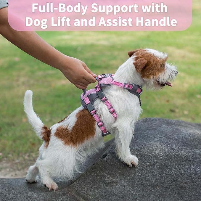 Huntboo Reflective Dog Harness with Handle, Escape Proof, No Slip, Breathable, Lightweight, Adjustable Lift Harness for Small, Medium, and Large Dogs Walking, Training, and Running Gear(Light Pink,S)