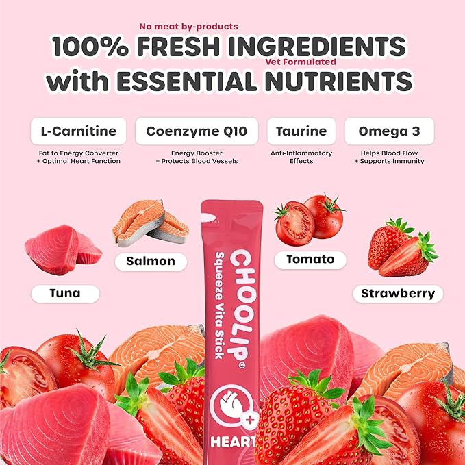 Choolip Squeeze Vita Stick Lickable Cat and Dog Treats – 49-Count Heart Support Sticks with Multivitamins, Soft Squeezable Paste for All Life Stages, Supporting Heart Health