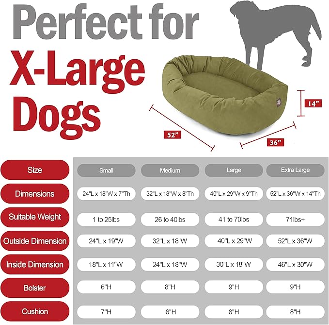Majestic Pet 52 Inch Suede Shredded Memory Foam Mix Calming Extra Large Dog Bed Washable 52 x 35 x 11 (Inch) - Cozy Soft Round Donut Dog Bed with Spine for Head Support - Pet Bed Sage